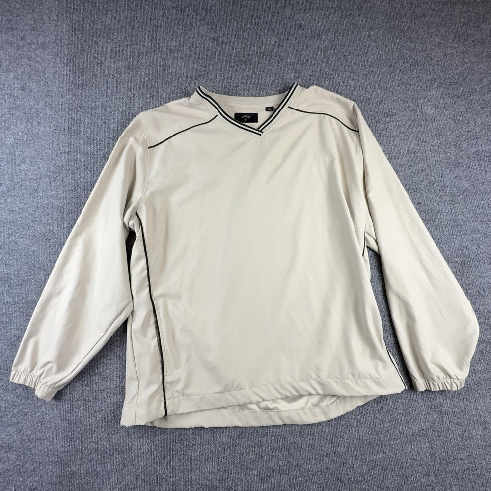 Callaway Jacket Mens XL Beige V Neck Pullover Golf Windbreaker Pockets Logo